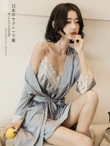 Suspender sexy pajamas womens summer ice silk thin night dress short lace silk suspender two-piece 2020 new