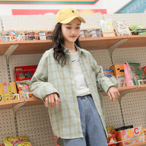 Big girl thin plaid shirt 2021 summer new medium big child loose sunscreen shirt girl shirt