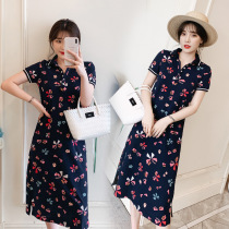 Pregnant woman with dress and summer rush hot mother out of fashion with a high end of polo collar high-end pregnant woman dress in pregnancy
