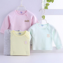 Baby long-sleeved cotton jacquard low-collar autumn clothes single-piece top summer and spring mens and womens childrens base home clothes