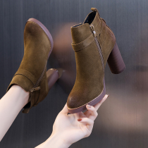 Thick-heeled Martin boots British style 2021 new winter and autumn and winter models wild plus velvet high-heeled womens shoes net red