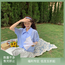 Korean version of the water green gentle wind top womens 2021 summer new shirt womens design sense niche pleated shirt