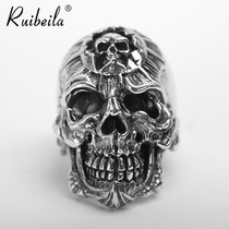 ruibeila925 Silver Personality Punk Exaggerated Heavy Hell Demon King Skull Retro Silver Ring Tide