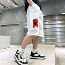 Boys' white shorts Summer pancake 2023 children's leisure seven-pants big child laborers Chinese pants