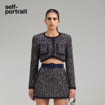 self-portrait 2023 early spring black mixed color woolen sequin blended silhouette short atmospheric top coat