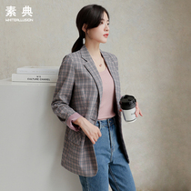 Plaid small suit womens 2021 spring and autumn new Korean slim chic retro short casual womens suit jacket