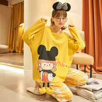Sleepwear Lady Spring Autumn Season Long Sleeves Full Cotton 2021 New Cute Pure Cotton Autumn And Winter can be worn outside the Home Suits Suit