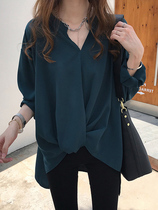 Chiffon shirt womens 2020 spring new T-shirt light cooked loose mind top design niche V-neck shirt