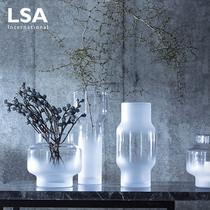 British LSA imported handmade frosted glass transparent Large Vase ornaments living room flower arrangement creative light luxury