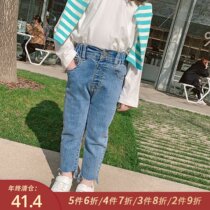 Little pudding baby baby childrens clothing 2021 New baby ankle-length pants tide girls foreign jeans children autumn pants