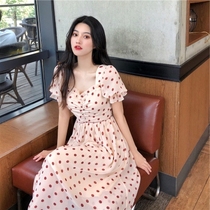 Japan purchased European station chiffon polka dot dress summer 2020 new fairy thin square collar long skirt fairy super