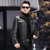 Leather leather clothing whole mink mink inner cowhide jacket leather fur coat mens fur coat winter
