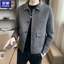 romon reversible cashmere coat spring autumn men's short wool trench coat Korean style trendy casual jacket men