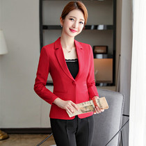 2021 spring new red small suit womens jacket long-sleeved short handsome formal suit large size spring and autumn slim fit