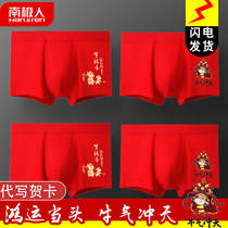 Antarctic peoples original year red underwear men Xinjiang cotton boxer pants cartoon ox year boxer pants spring and summer new boxer pants