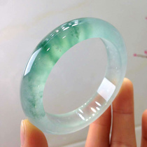 Natural Myanmar ice species floating flower jade bracelet Super hydrated jade round bar Yang green floating green jade bracelet women with certificate