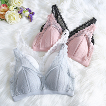No steel ring silk underwear female French triangle cup sexy lace small chest thin cup bra