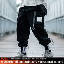Xiaobingguo autumn belt overalls mens straight loose hip hop Tide brand foot function sports pants ins tide