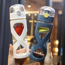 Korean mens and womens glass 500ml large capacity Net red water cup double anti-hot portable couple tea cup ins ins