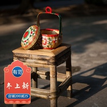 Hand-painted spring bamboo basket handmade bamboo basket storage basket flower basket charcoal basket Chaozhou traditional bamboo ornaments