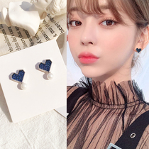 Blue love pearl ear clip no earrings female students short high-grade earrings French Net red Joker ear ornaments