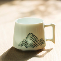 Landscape Jingdezhen ceramic coffee cup female male household Cup creative literary retro couple Cup custom small