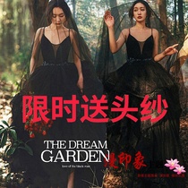 Senteel web yarn lovers outscene photography Deep V neckline Dress Photography REAL BLACK WEDDING GOWN MOVIE THEMED CLOTHING