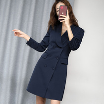 Spring and Autumn 2021 new professional suit dress womens double-breasted temperament waist niche skinny French skirt