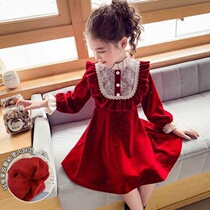 Girl sequin sequin dress Spring autumn 2021 new foreign air princess dress Korean version girl fashion lace velvet dress