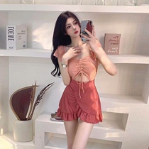 Swimsuit girl 2022 new explosive conjunction skirt conservative hot spring with a thin swimwear with a small chest gathering