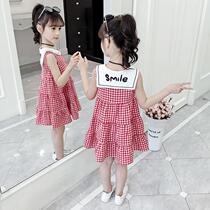 Girl dress summer 2021 New Net Red childrens clothing doll collar Princess vest dress childrens foreign skirt Cotton