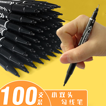Marker pen Oily fine head childrens painting hook pen Black double-headed stroke water-proof not easy to fade Non-erasable mark scratch edge Wholesale small head marker pen can ink students with red and blue fine head