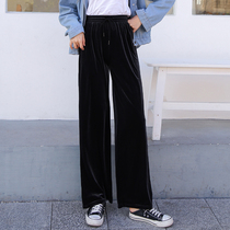 Golden velvet wide leg pants womens high waist drape feel 2021 new spring and autumn mopping straight tube thin loose casual long pants