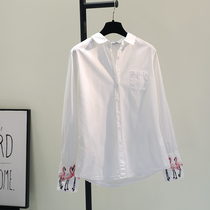 Chao brand Korean version of New Tide Flamingo embroidered cotton shirt women Korean shirt long sleeve jacket coat