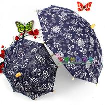Kindergarten decoration products National characteristics Blue and white cloth umbrella Childrens dance umbrella Blue printed cloth wooden handle craft umbrella