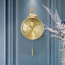 Light extravagant pure copper hanging clock living room home fashion modern living room decorated atmosphere New Chinese quartz clock hanging wall