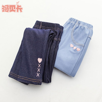 Spring and Autumn girls  trousers Girls imitation jeans middle and large childrens stretch leggings small pants female treasure to wear outside