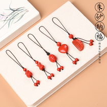 Small cinnabar mobile phone chain hanging jewelry short Chinese style key pendant bag pendant handmade rope evil spirits