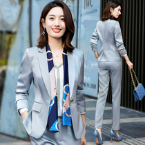 Acetic satin suit suit female Spring and Autumn high-end professional clothing female goddess goddess dress suit dress