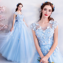 Angel wedding dress Fairy Butterfly Blue Bride Wedding Toast dress 3918