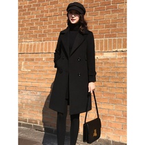 Black cashmere big coat woman little sub autumn winter 2021 new temperament to thicken the fur coat mid-length