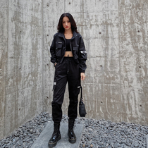 Black Universe overalls women Spring handsome tide ins2020 new black bunch feet slim waist pants