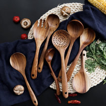  Japanese-style large jujube wood wooden spoon Solid wood non-stick pot soup spoon Large curved spoon Korean long-handled porridge spoon Porridge spoon