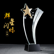 Five-pointed star crystal trophy custom medal High-end creative enterprise Army veteran souvenir Veteran souvenir