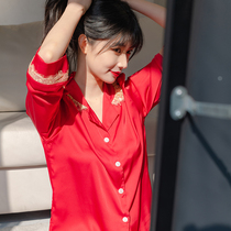 Real Silk Pyjamas Woman 2022 New Spring and Autumn Festival Ice Silk Two sets of extras to wear home Costume Women Summer Thin