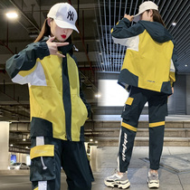 Casual Sportswear Suit Women Loose Korean version 2022 New foreign air tide card fashion autumn and winter tooling two sets