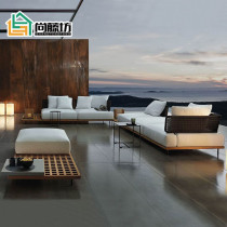 Nordic Teak Wood Outdoor Rattan Sofa Patio Terrace Garden Terrace Garden Sloth Rattan Chairs Combined Hotel Waterproof Solid Wood Furniture