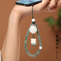White Jade Bodhi Lotus mobile phone lanyard Chinese style short wrist female mobile phone chain pendant anti-lost hanging ornaments detachable