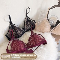 Light luxury French eyelash lace Sexy no rim triangle cup perspective bra set does not bump underwear fairy bra