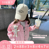 Foam Home Custom childrens clothing 2022 new girls Han version Denim Jacket Children Cartoon Blouse Baby Spring Dress Damp